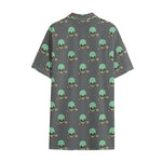 Cute Alien With Bow Tie Print Cotton Hawaiian Shirt