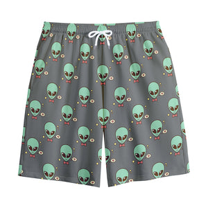 Cute Alien With Bow Tie Print Cotton Shorts