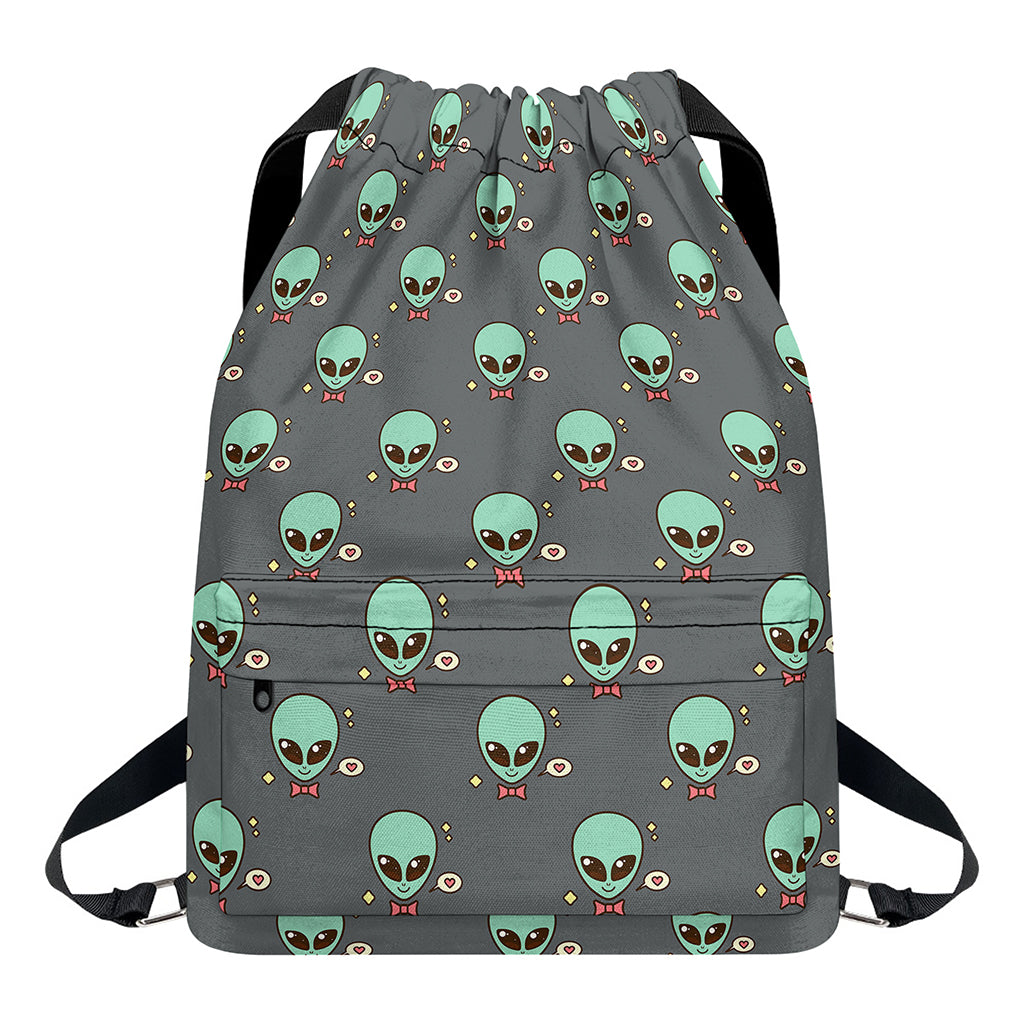 Cute Alien With Bow Tie Print Drawstring Backpack