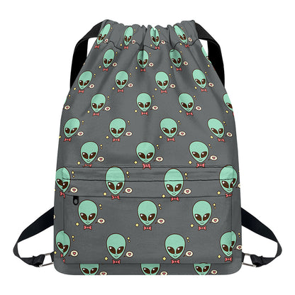 Cute Alien With Bow Tie Print Drawstring Backpack