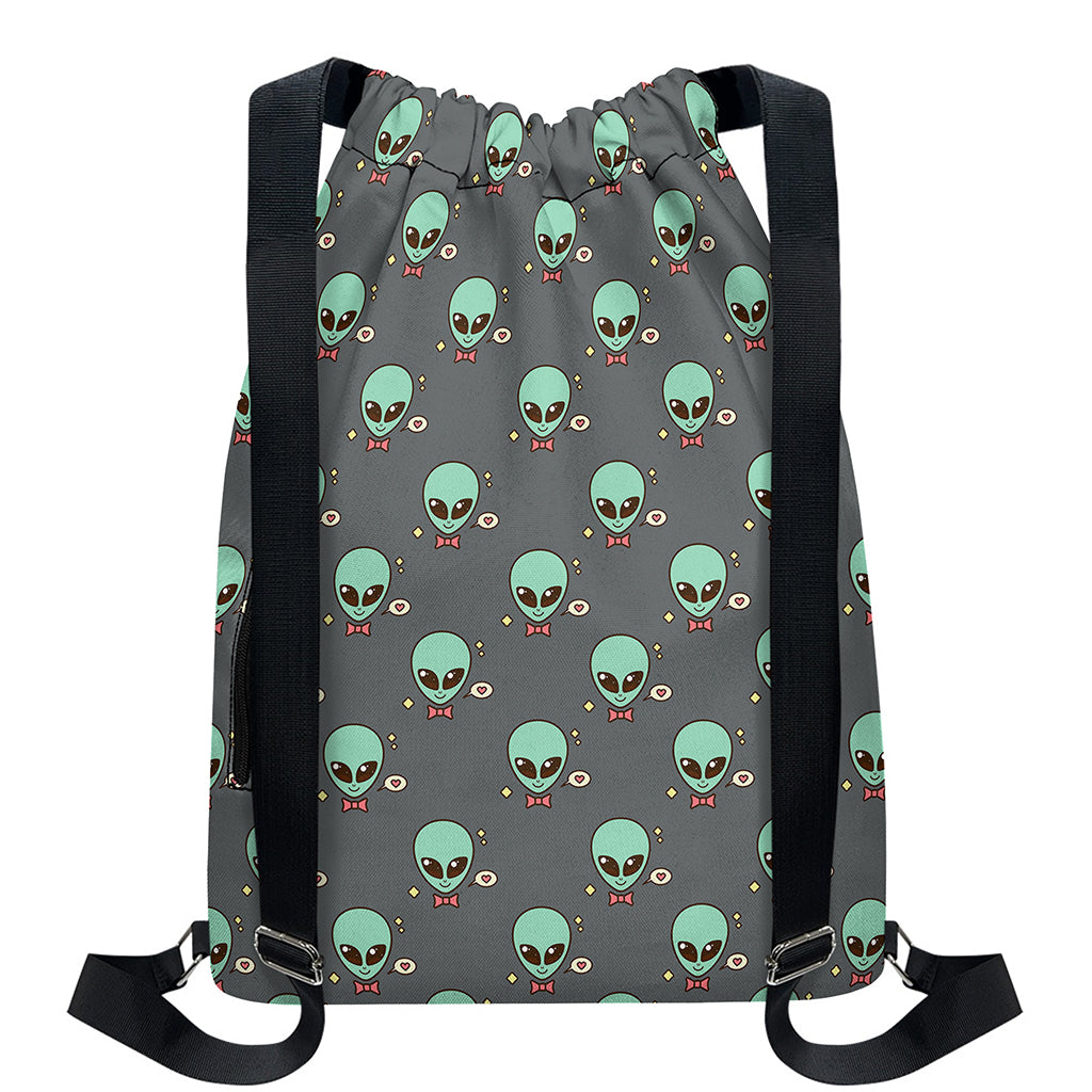 Cute Alien With Bow Tie Print Drawstring Backpack
