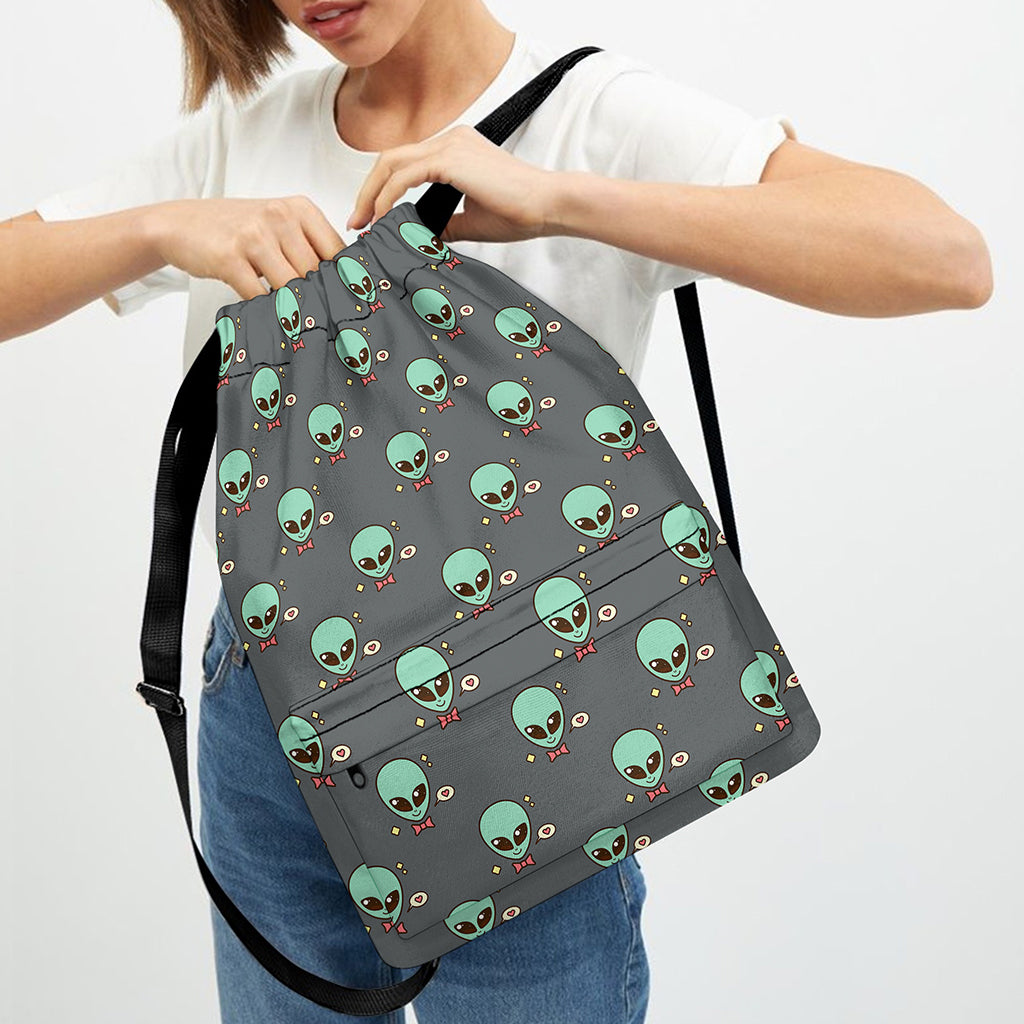 Cute Alien With Bow Tie Print Drawstring Backpack