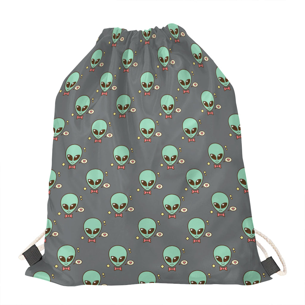 Cute Alien With Bow Tie Print Drawstring Bag