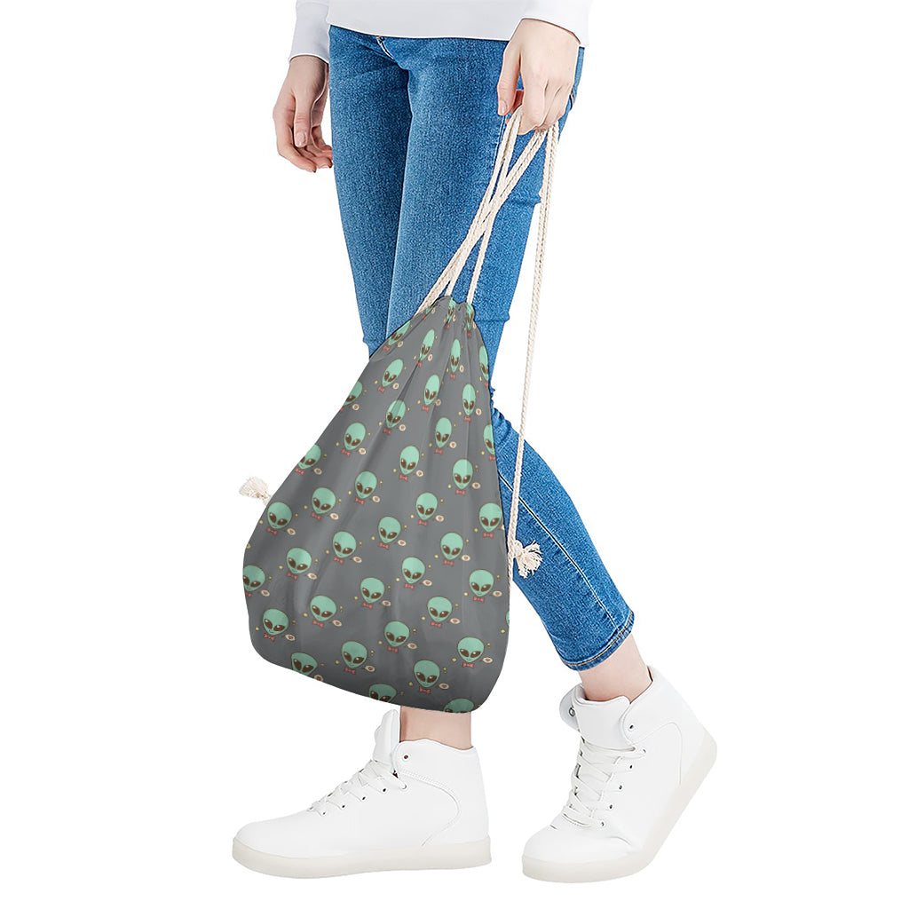 Cute Alien With Bow Tie Print Drawstring Bag