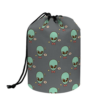 Cute Alien With Bow Tie Print Drawstring Makeup Bag