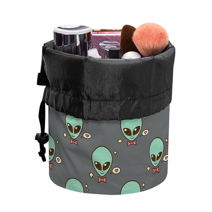 Cute Alien With Bow Tie Print Drawstring Makeup Bag