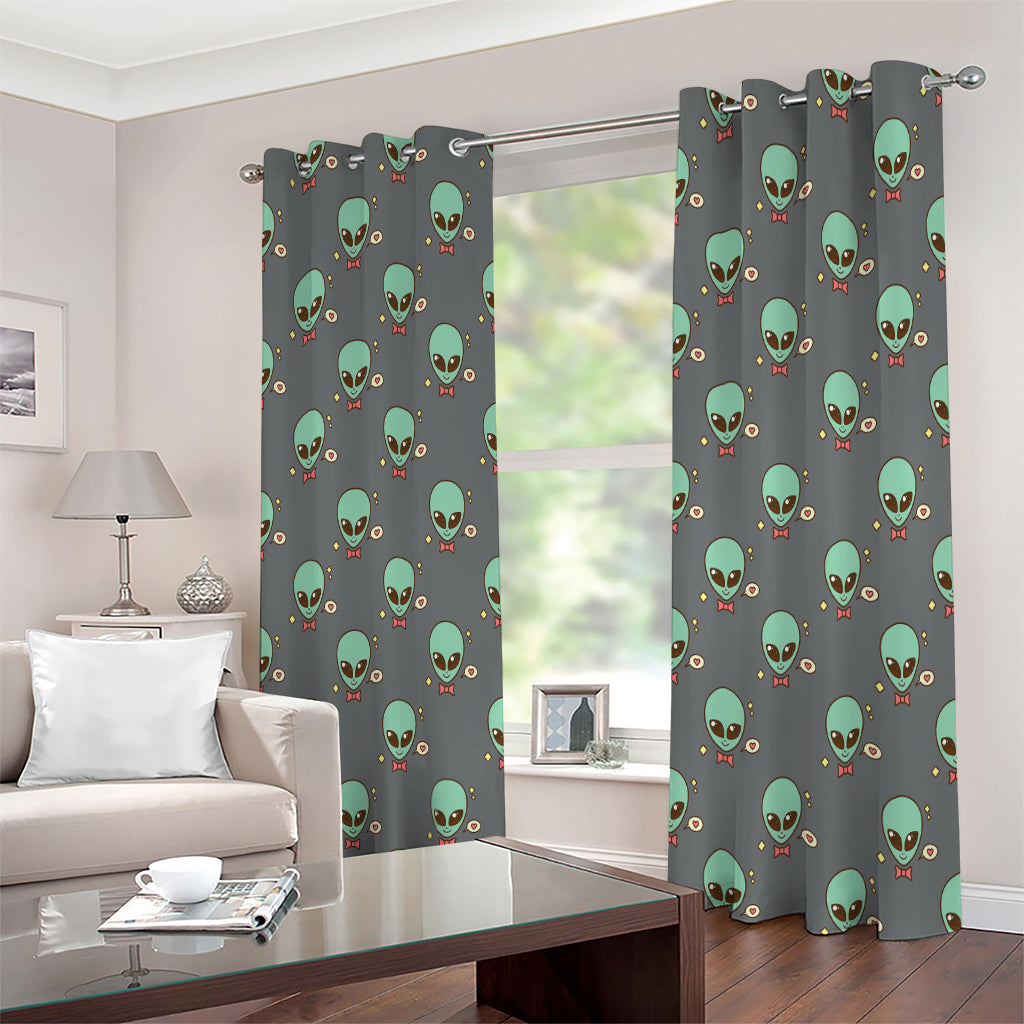 Cute Alien With Bow Tie Print Extra Wide Grommet Curtains