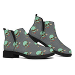 Cute Alien With Bow Tie Print Flat Ankle Boots