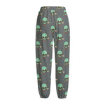 Cute Alien With Bow Tie Print Fleece Lined Knit Pants