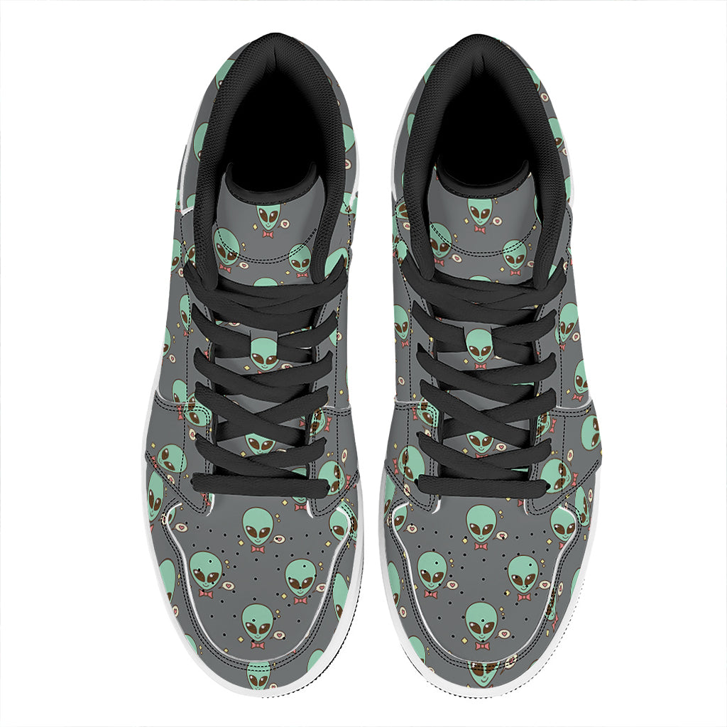 Cute Alien With Bow Tie Print High Top Leather Sneakers