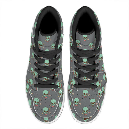 Cute Alien With Bow Tie Print High Top Leather Sneakers
