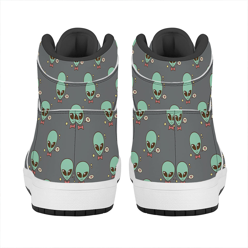 Cute Alien With Bow Tie Print High Top Leather Sneakers