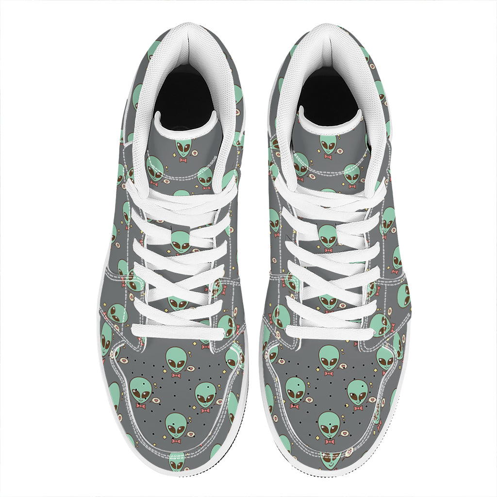 Cute Alien With Bow Tie Print High Top Leather Sneakers