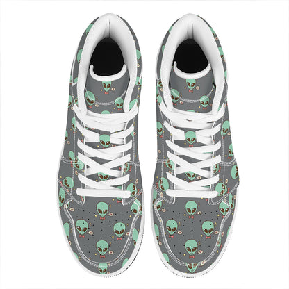 Cute Alien With Bow Tie Print High Top Leather Sneakers