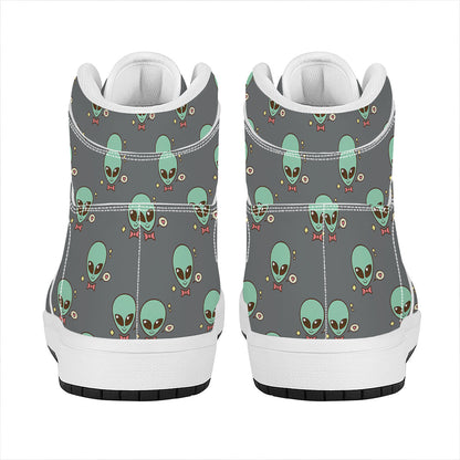 Cute Alien With Bow Tie Print High Top Leather Sneakers