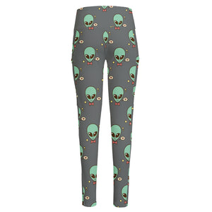 Cute Alien With Bow Tie Print High-Waisted Pocket Leggings