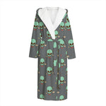 Cute Alien With Bow Tie Print Hooded Bathrobe