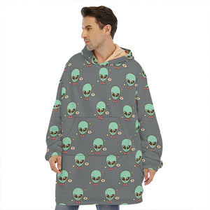 Cute Alien With Bow Tie Print Hoodie Blanket