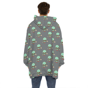 Cute Alien With Bow Tie Print Hoodie Blanket