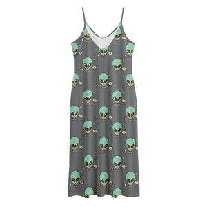 Cute Alien With Bow Tie Print Jersey Midi Cami Dress