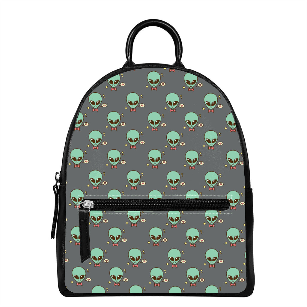 Cute Alien With Bow Tie Print Leather Backpack
