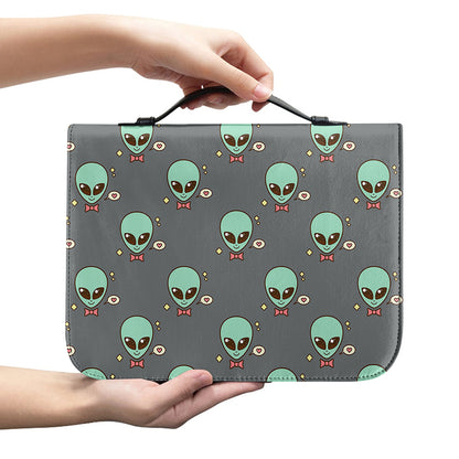 Cute Alien With Bow Tie Print Leather Bible Cover