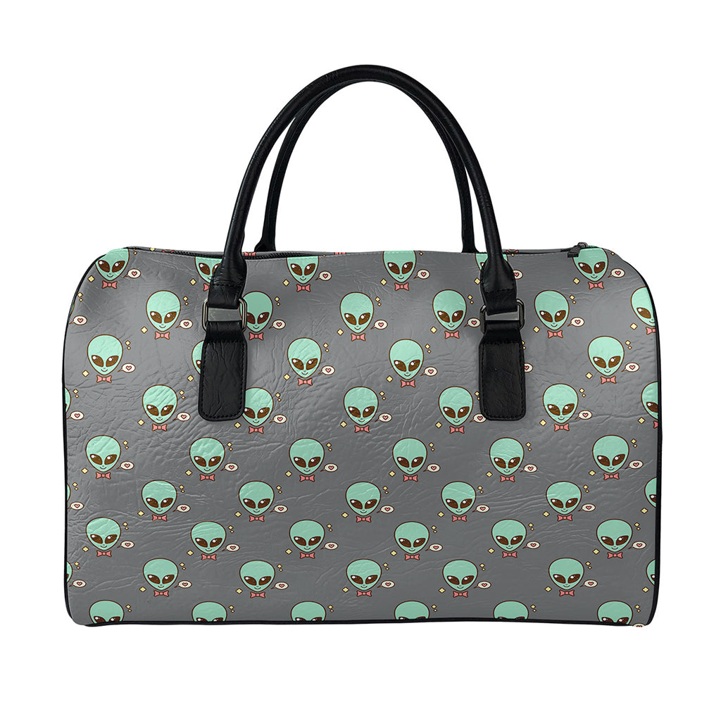 Cute Alien With Bow Tie Print Leather Duffle Bag