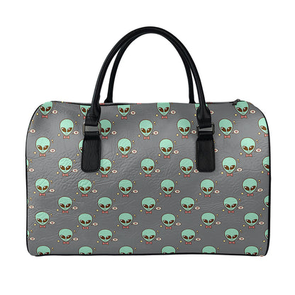 Cute Alien With Bow Tie Print Leather Duffle Bag