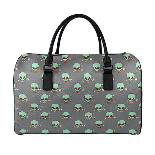 Cute Alien With Bow Tie Print Leather Duffle Bag