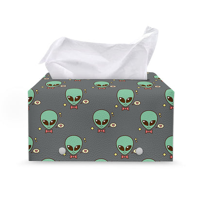 Cute Alien With Bow Tie Print Leather Tissue Box Cover