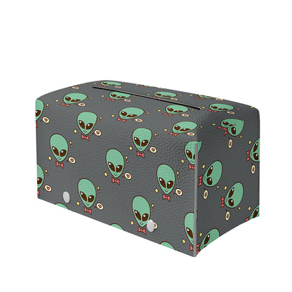 Cute Alien With Bow Tie Print Leather Tissue Box Cover
