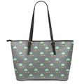 Cute Alien With Bow Tie Print Leather Tote Bag With Zipper