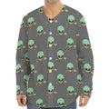 Cute Alien With Bow Tie Print Long Sleeve Baseball Jersey