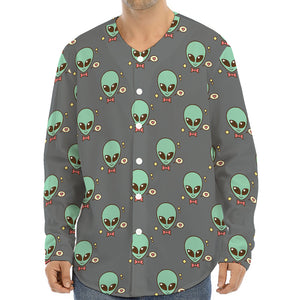 Cute Alien With Bow Tie Print Long Sleeve Baseball Jersey