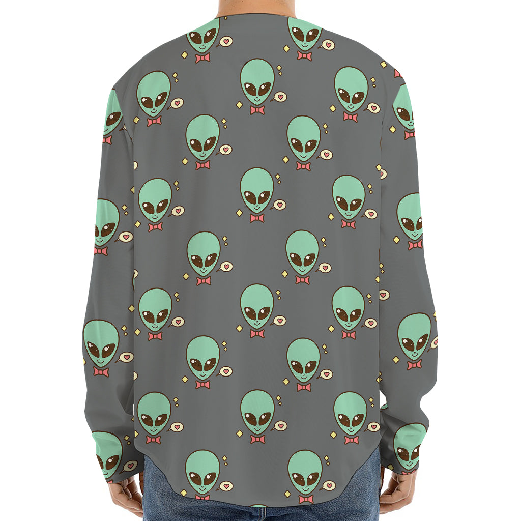 Cute Alien With Bow Tie Print Long Sleeve Baseball Jersey