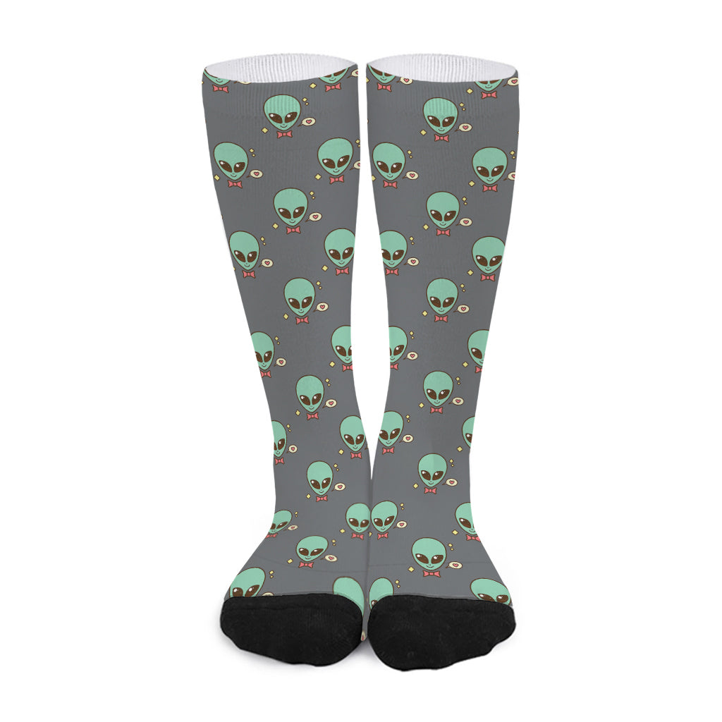 Cute Alien With Bow Tie Print Long Socks