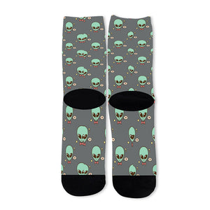 Cute Alien With Bow Tie Print Long Socks