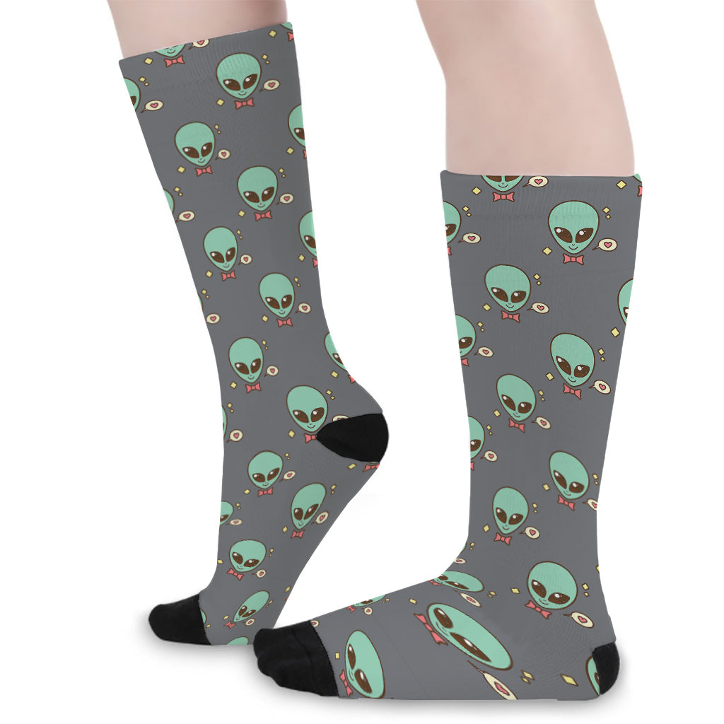 Cute Alien With Bow Tie Print Long Socks