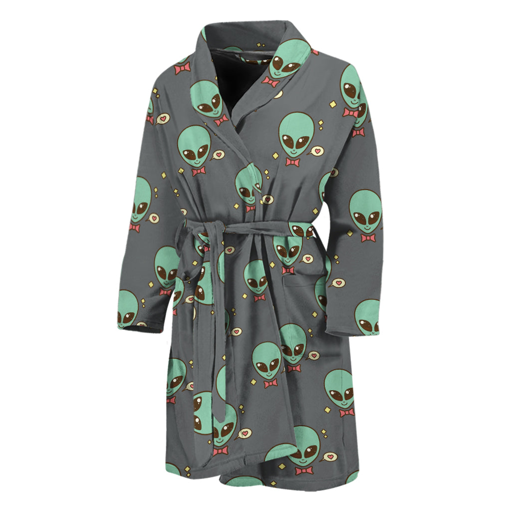 Cute Alien With Bow Tie Print Men's Bathrobe