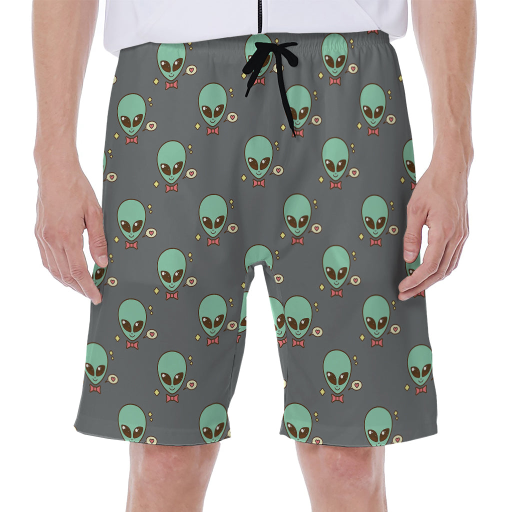 Cute Alien With Bow Tie Print Men's Beach Shorts