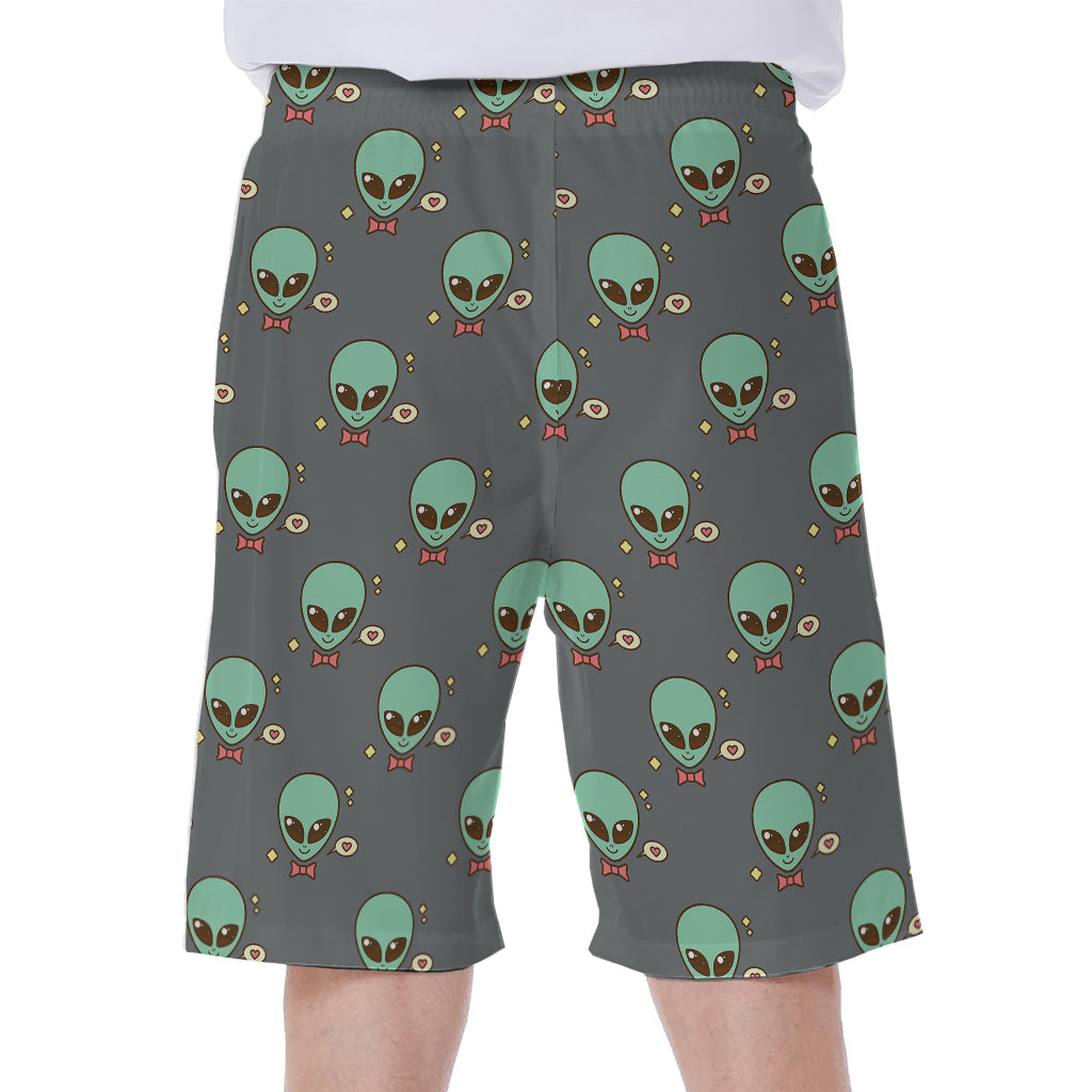 Cute Alien With Bow Tie Print Men's Beach Shorts