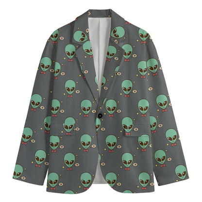 Cute Alien With Bow Tie Print Men's Blazer