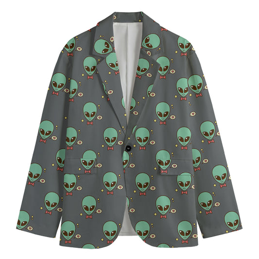 Cute Alien With Bow Tie Print Men's Blazer