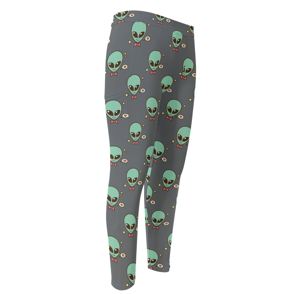 Cute Alien With Bow Tie Print Men's Compression Pants