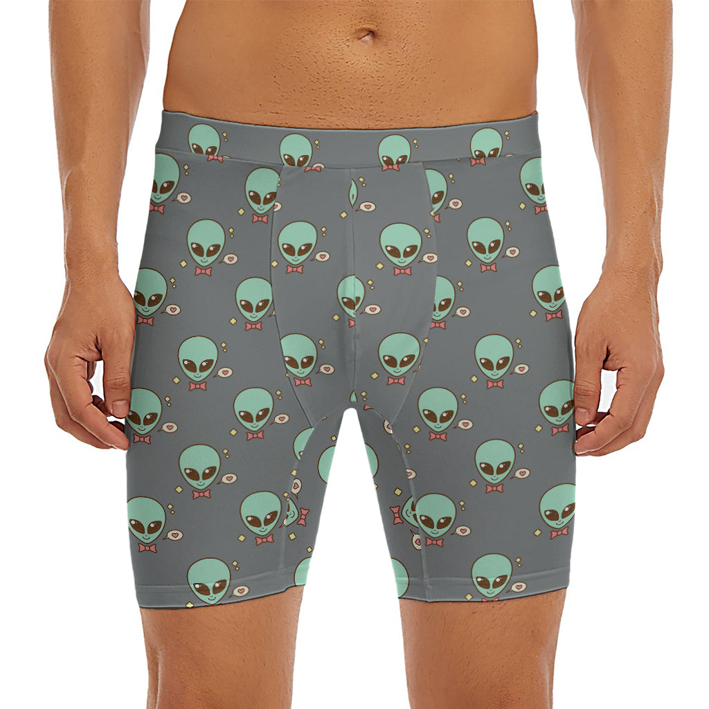 Cute Alien With Bow Tie Print Men's Long Boxer Briefs