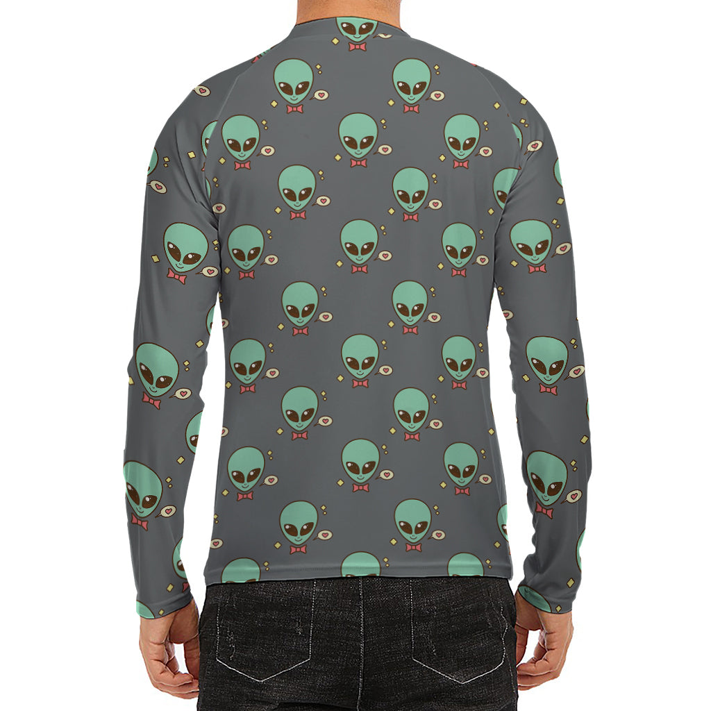 Cute Alien With Bow Tie Print Men's Long Sleeve Rash Guard