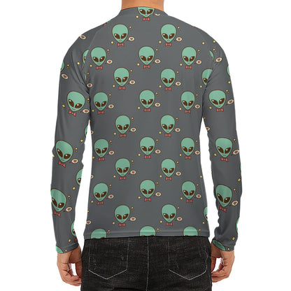 Cute Alien With Bow Tie Print Men's Long Sleeve Rash Guard