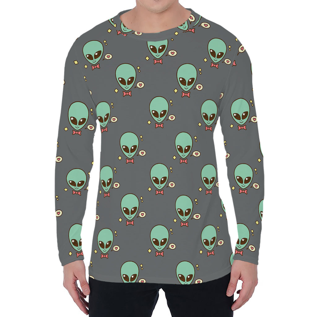 Cute Alien With Bow Tie Print Men's Long Sleeve T-Shirt