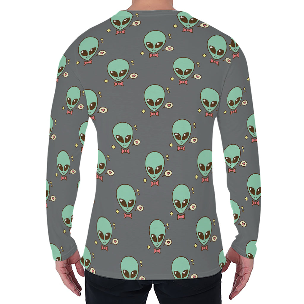 Cute Alien With Bow Tie Print Men's Long Sleeve T-Shirt