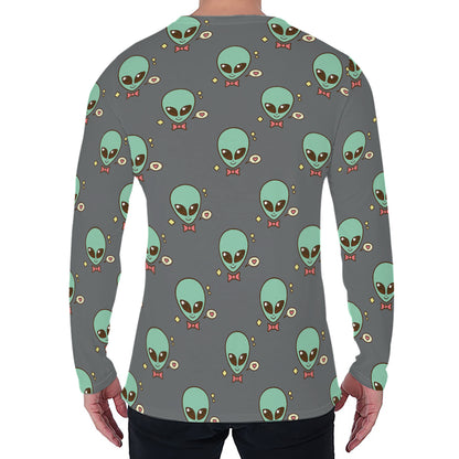 Cute Alien With Bow Tie Print Men's Long Sleeve T-Shirt